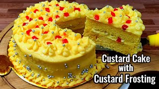 Custard Cake with Custard frostingNo whipped cream birthday cakeeasy custard Cakeeggless no oven [upl. by Rossing64]