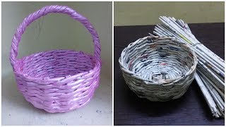 how to make newspaper basket newspaper weaving [upl. by Silvia]