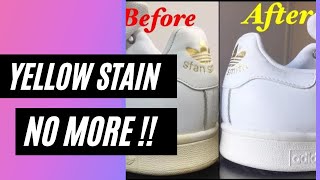 HOW TO REMOVE YELLOW STAIN  White shoes Restoration  SOLE REBORN [upl. by Ardelia]