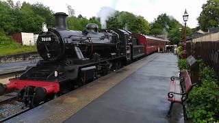 78018 arrives at Wirksworth with the final train of the First day of Steam in the Valley Gala [upl. by Aitekram]