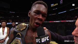 quotI have the heart of a lionquot Israel Adesanya celebrates interim title win at UFC 236 [upl. by Ahsened]