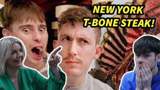 Brits try New York TBone steak for the first time British Family Reacts [upl. by Annoerb793]