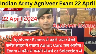 Indian Army Agniveer Admit Card 2024  Army Agniveer Exam 22 April New Update Agniveer Bharti 2024 [upl. by Lyontine]