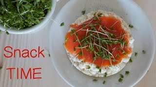 Healthy Protein Snack with rice cake cottage cheese and smoked salmon gluten free Recipe Diary [upl. by Inavoy745]