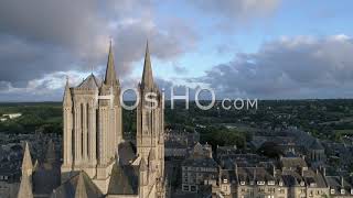 Aerial View Of The NotreDame Of Coutances Cathedral France [upl. by Seif]