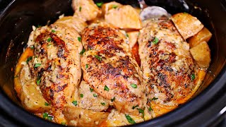 Easy Slow Cooker Creamy Garlic Butter Chicken and Potatoes Recipe [upl. by Rahas77]