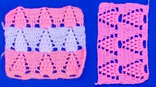 Punto a crochet uvas combinado con triángulos de puntos altos para mantas de bebe [upl. by Einotna]