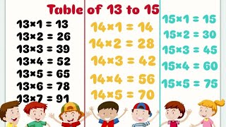 Table of 13 to 15  multiplication table of 13 to15  rhythmic table for thirteen fourteen fifteen [upl. by Maitilde]