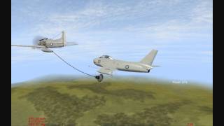 IL2 A1H Skyraider Tanker refuelling an FJ3M Fury Sabre [upl. by Fortunia]