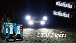 NIGHTEYE Auto LED 9006 Headlight Bulbs amp Nilight 2pcs 18w spot ledbar slideshow review with driving [upl. by Roberson90]