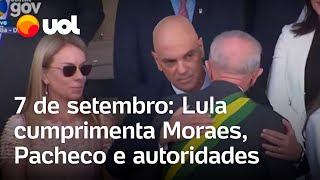 7 de setembro Lula cumprimenta Moraes Pacheco e outras autoridades no início do desfile [upl. by Nathanson]