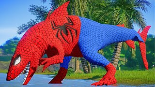 Spiderman Hunts Parasaurolophus with Indoraptor Spiderman vs King Shark Ironman Battles IREX [upl. by Deeann522]