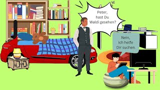 Deutsch lernen für Anfänger  Wo ist Waldi  Familie und Kinder  Deutschkurs Wortschatz Dialoge [upl. by Assyn111]