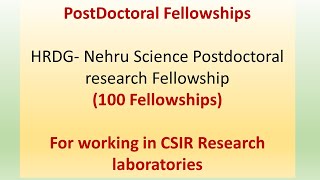 Postdoctoral Fellowship I HRDG Nehru Science Postdoctoral research Fellowship for CSIR Laboratories [upl. by Urion840]