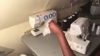 Threading the brother lock 1034D serger using the tie off method [upl. by Nomrej]