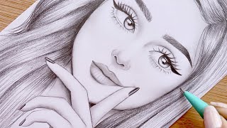 Pencil Sketch for beginners  How to draw a face  step by step  Girl Drawing [upl. by Goodhen543]