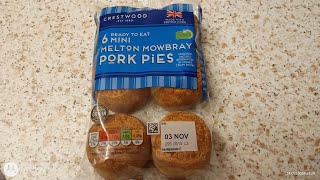 Aldi Mini Pork Pie Food Snacks Review £199 6 pack [upl. by Leyes]