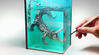 How To Make a Zombie Crocodile In a Shower Stall Diorama  Polymer Clay  Epoxy resin [upl. by Latyrc]