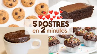 5 POSTRES en MICROONDAS 🍫🍪  en 2 minutos [upl. by Pelagias547]