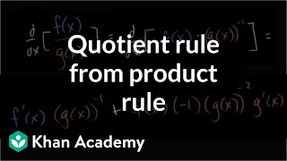 Quotient rule from product amp chain rules  Derivative rules  AP Calculus AB  Khan Academy [upl. by Jeaz]