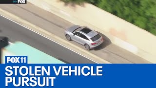 Police chase through Pico Rivera area in Los Angeles County [upl. by Warton]