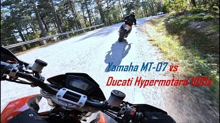 Ducati Hypermotard 1100s vs Yamaha MT07  ONBOARD RAW [upl. by Sueahccaz]