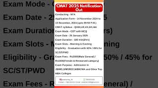 CMAT 2025 Notification Is Out  Exam Date  Fees  Eligibility  Syllabus  Top Colleges cmat [upl. by Tnirb682]