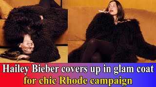 Hailey covers up in glam coat for chic Rhode campaign  Celebrity Habits  Celebrity Habits 24h [upl. by Cote311]