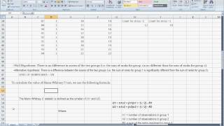 MannWhitney U test in Excel [upl. by Okeim]