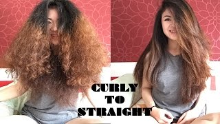 CURLY TO STRAIGHT  Tutorial Mencatok Rambut Keriting [upl. by Nalyr]