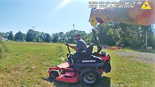 Man Fleeing on Lawnmower Pulls Gun Shoots Own Hand After Taser Hit [upl. by Narcis]