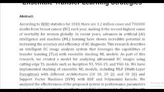 Intelligent Ultrasound Imaging for Enhanced Breast Cancer Diagnosis Ensemble Transfer Learning Strat [upl. by Morocco253]