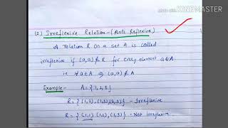 Types of relations  Reflexive and Irreflexive  lecture14discrete mathematics [upl. by Nylanej]