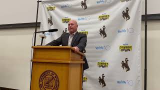 Wyoming football head coach Jay Sawvel comments on the Cowboys loss to Utah State [upl. by Leanatan]