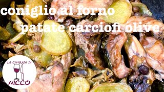 Coniglio al forno con patate carciofi e olive [upl. by Idak]