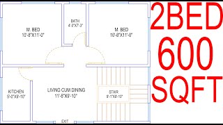 HOUSE PLAN DESIGN  EP 63  600 SQUARE FEET 2 BEDROOMS HOUSE PLAN  LAYOUT PLAN [upl. by Quiteris]