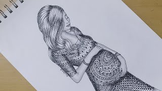 How to draw easy Mandala art of Pregnant woman  Mothers day  Zentangle doodle art  Quick drawing [upl. by Liza]