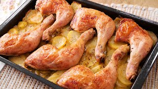 Pollo al Horno Asado con Patatas y Cebolla  Receta muy Fácil Económica y Abundante [upl. by Yelrebmik]