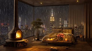 Warm And Cozy Rain at New York City in Night Ambience 🌧️ Relaxing Piano Jazz Music for Deep Sleep [upl. by Ignaz644]