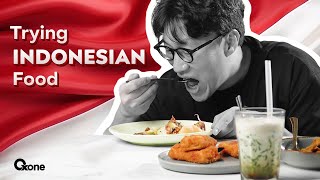 Oxones Korean Partner Trying Indonesian Food [upl. by Nyrhtac]