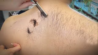 💈ASMR  Remove a lot of vellus hair from the artists face back and head 🪒 Insane shaving skills [upl. by Hsakiv]