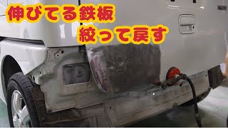 SUZUKI パレット バックドアの伸びてる鉄板を気合で絞っていきます [upl. by Notgnimer816]