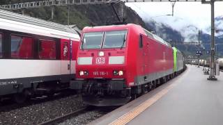 Bahnverkehr in Erstfeld am 010912 Teil 1  BLS schiebt SBB [upl. by Cathyleen]