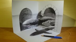 Get Ready To Be Amazed Watch This Artist Draw A Great White Shark In 3d [upl. by Treharne]