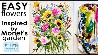 EASY Watercolor Flowers inspired by Monets Garden [upl. by Catima]