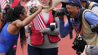 Long jump diva Tara DavisWoodhall puts on show [upl. by Vinnie]