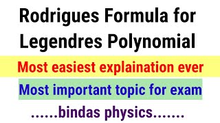 rodrigues formula for legendres polynomial  bsc 2nd year physics  bindas physics [upl. by Richers179]