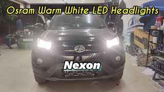 Tata Nexon upgraded with Brightest Warm White Branded LED Headlights  Osram 100W 4200K LED bulbs [upl. by Tremain]