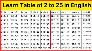 Learn multiplication table of 2 to 25  2 se 25 tak pahada in english me  table of twotwenty five [upl. by Aicnorev831]