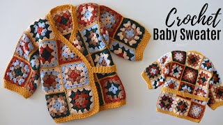 How To Crochet A Granny Square Baby Sweater  Cardigan [upl. by Fante]